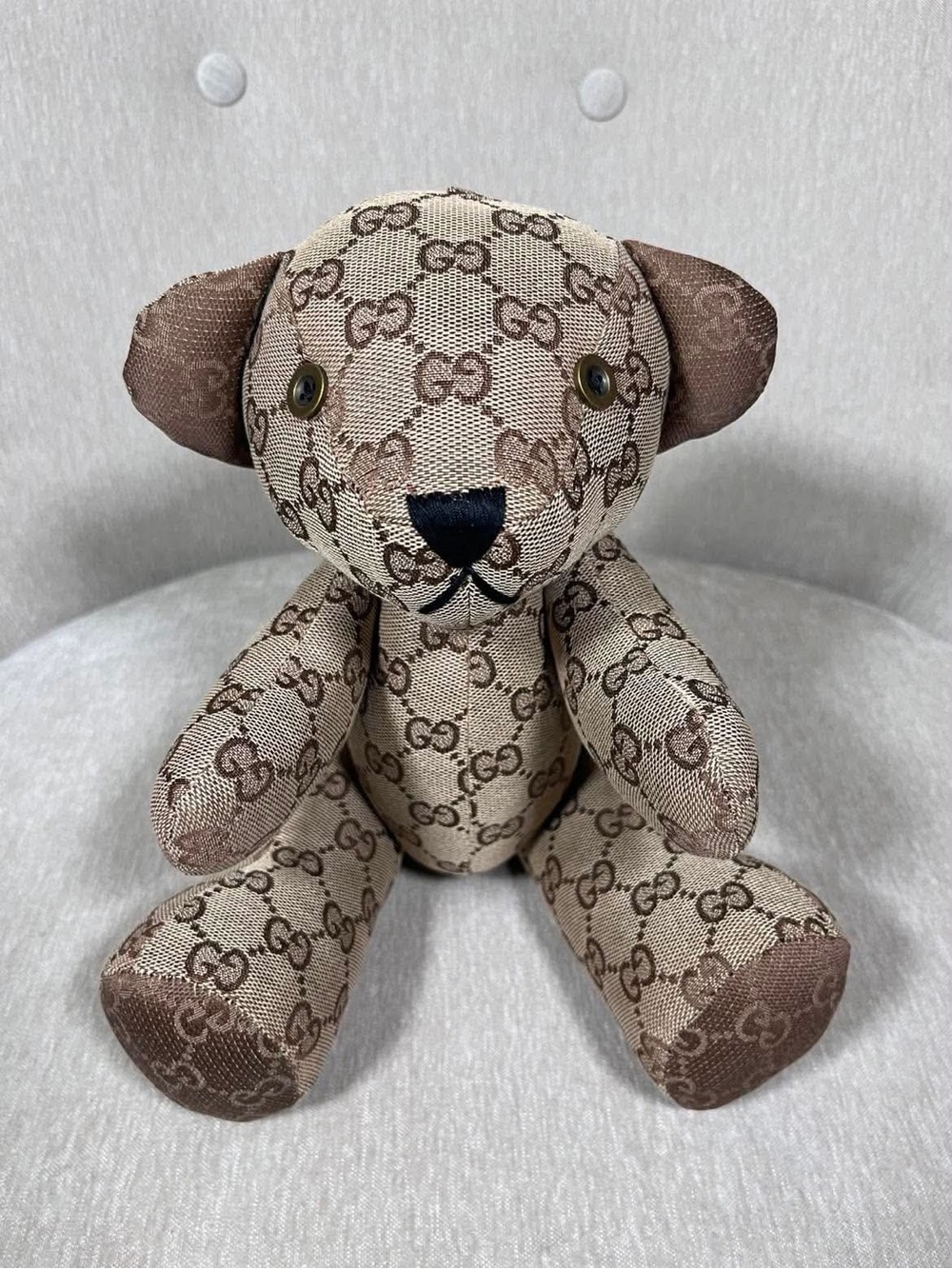 Gucci Beige and Brown GG Logo Teddy Bear Plush